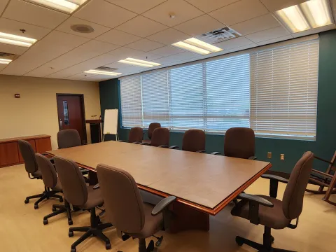 Rectangular table set board-room style