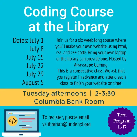 Coding Course at the Library 7/1/2025-08/05/2025
